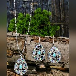3pcs Bohemian ‎ Multi-Color Vintage inspired ethnic Earrings & Necklace Set